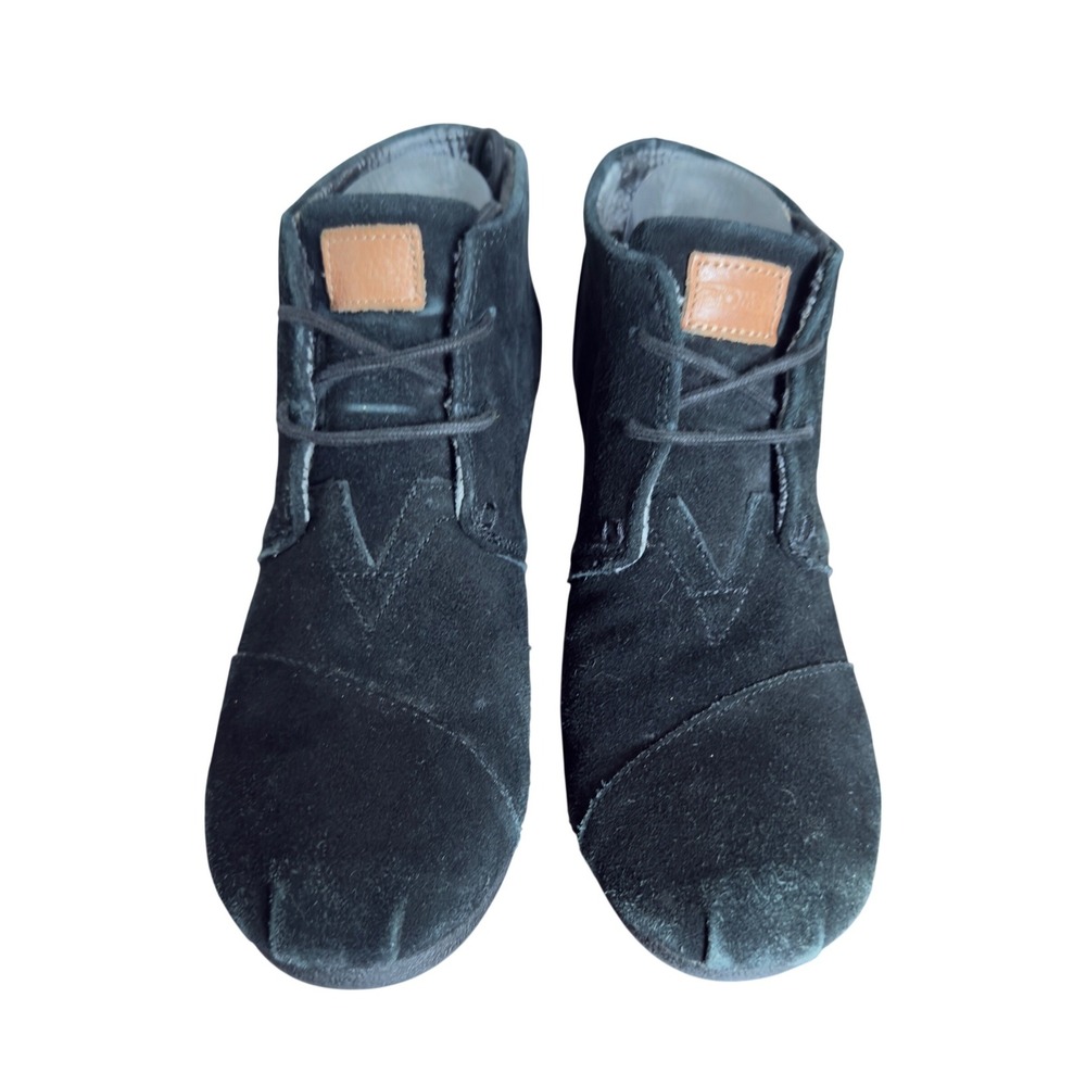 TOMS Women's Desert Wedge Black Lace-Up Ankle Booties Black US 9 Suede